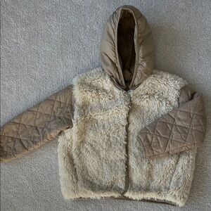 Zara Kids Fleece Sherpa and Quilted Puffer Jacket - tan - size 6